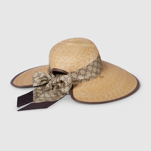 Straw wide brim hat with GG bow