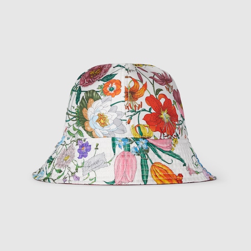 Reversible printed silk bucket hat