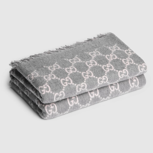 Reversible GG wool and cashmere blanket