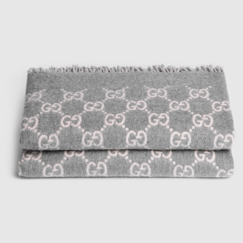 Reversible GG wool and cashmere blanket