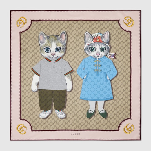 GUCCI グッチ スカーフ ネックボウ GG Bee シルク ブラック