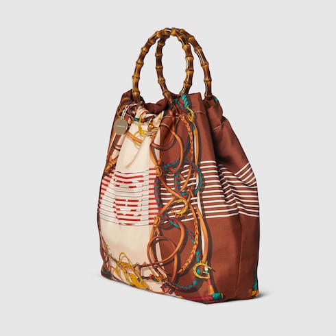 Silk maxi tote bag with bamboo handle