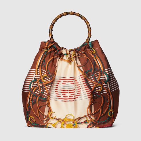 Silk maxi tote bag with bamboo handle