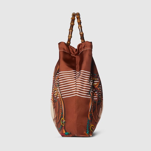 Silk maxi tote bag with bamboo handle