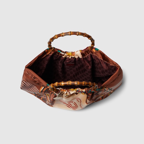 Silk maxi tote bag with bamboo handle