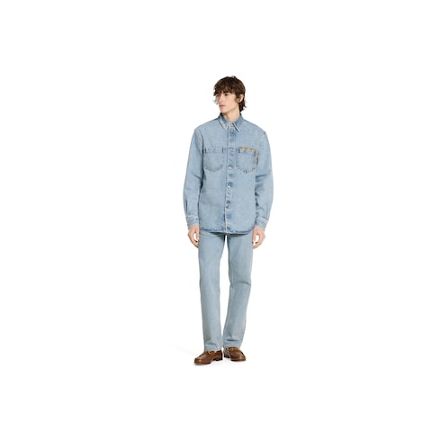 Washed denim pant with GG insert