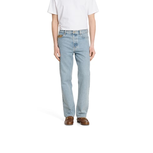 Washed denim pant with GG insert