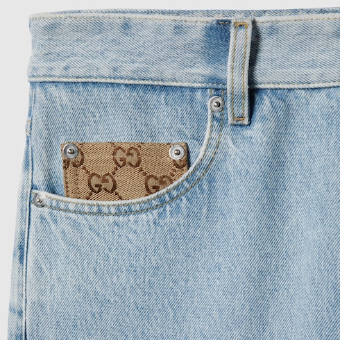 Pantalón de denim lavado con inserción de GG