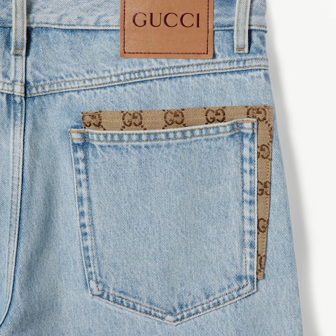 Washed denim pant with GG insert