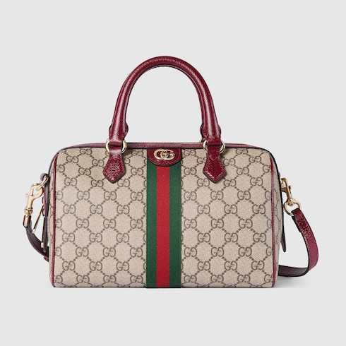 Ophidia medium boston bag in beige and brown GG fabric