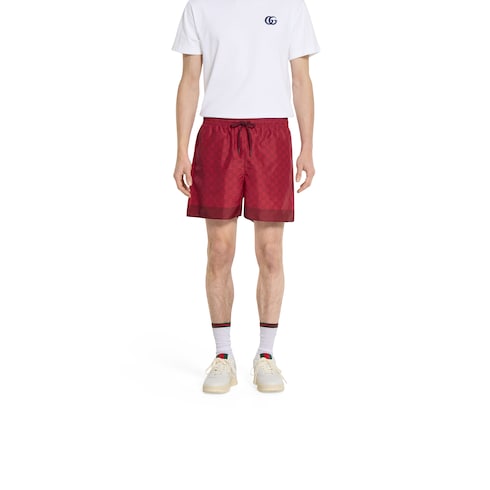Printed technical poplin swim shorts