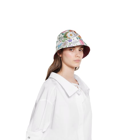 Reversible printed silk bucket hat