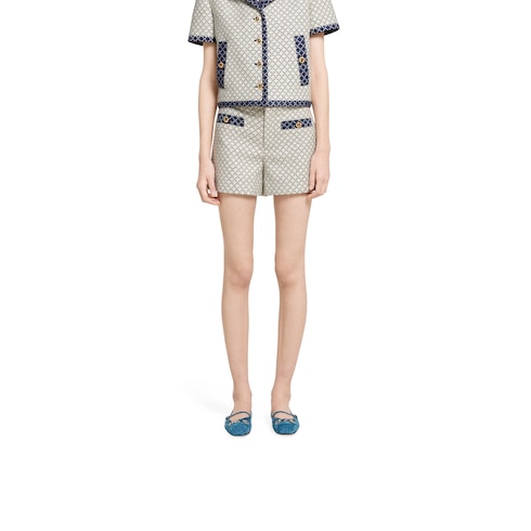 Shorts aus Baumwollbouclé mit Rauten-Muster