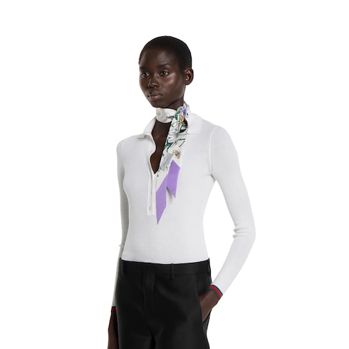 Printed silk twill neck bow