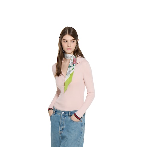 Printed silk twill neck bow