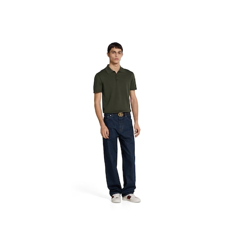 Silk cotton knit polo shirt