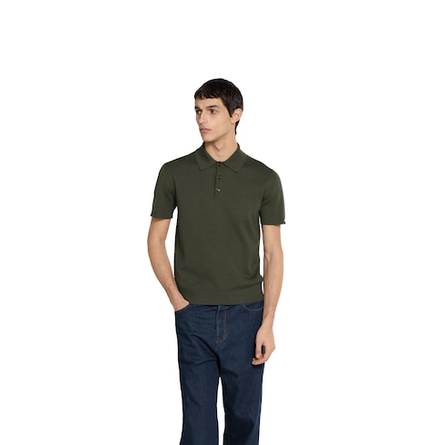 Silk cotton knit polo shirt