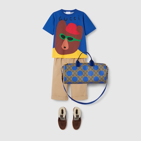Bolso mano infantil con asa, estampado y GG