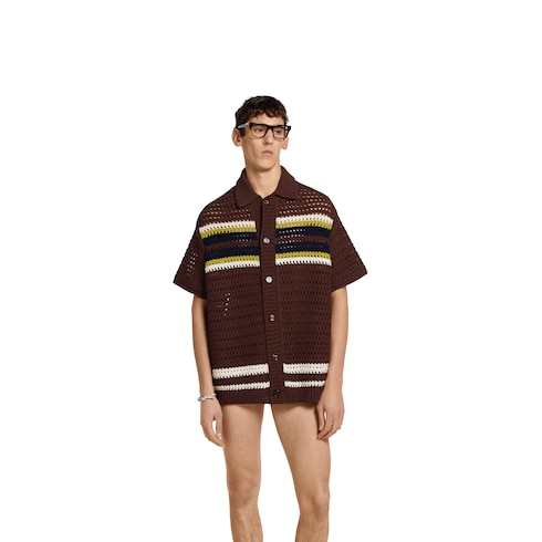 Crochet cotton knit polo shirt with stripes Detail 3