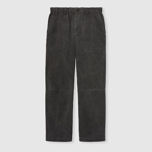 Pantalón lona de algodón delavé con logotipo