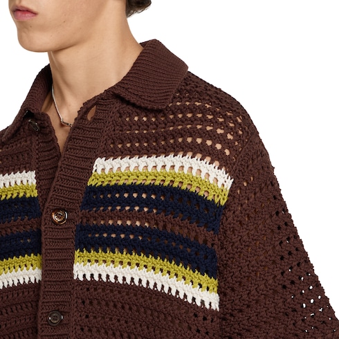 Polo à rayures en maille de coton au crochet