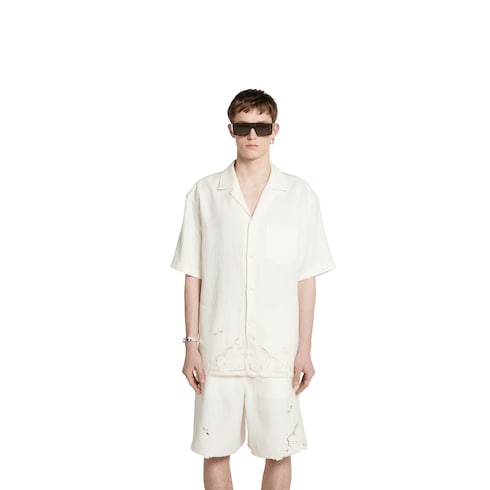 Linen bowling shirt with embroidery