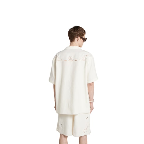 Linen bowling shirt with embroidery