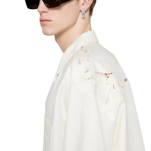 Linen bowling shirt with embroidery