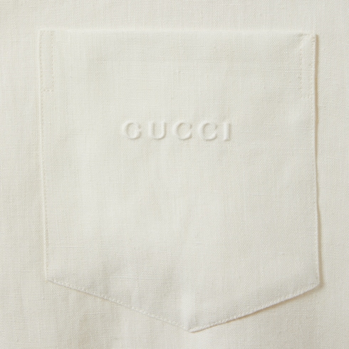 Linen bowling shirt with embroidery