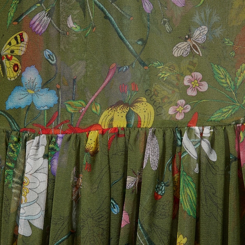 Printed long silk pleated dress