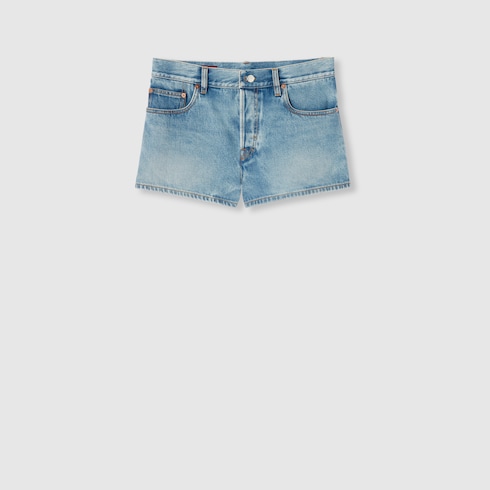 Shorts in denim con trattamento stone-washed