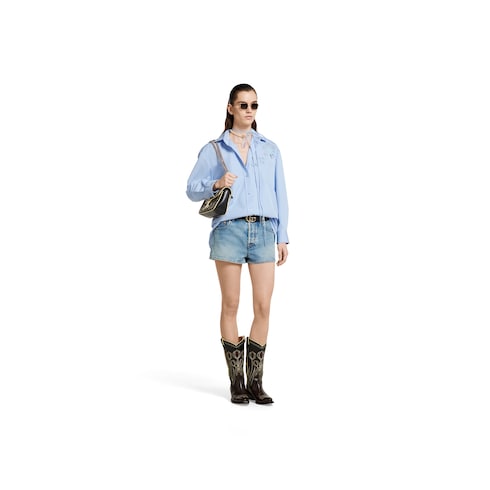Stonewashed denim shorts