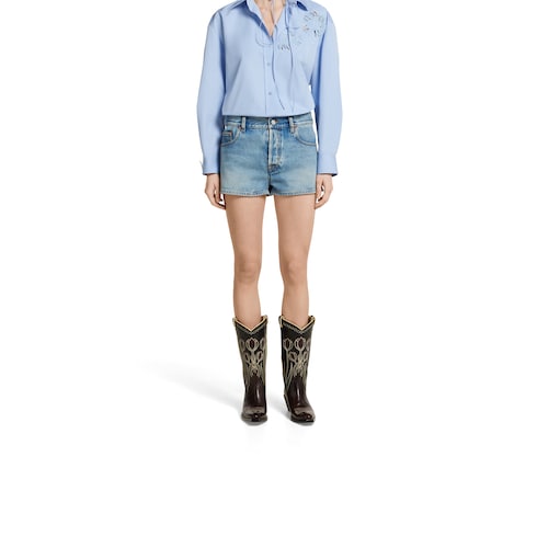 Shorts in denim con trattamento stone-washed