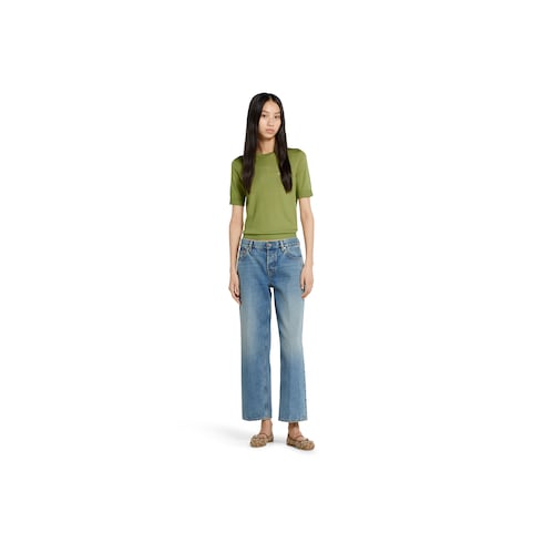 Top in cashmere e seta con intarsio