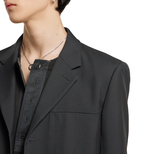 Giacca monopetto in twill di lana
