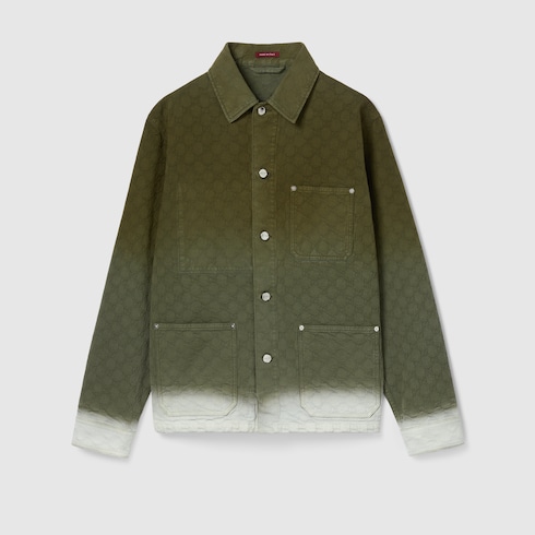 Camicia in denim di cotone GG jacquard con effetto bleached