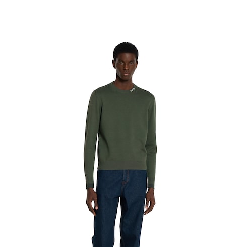 Silk cotton knit sweater with intarsia