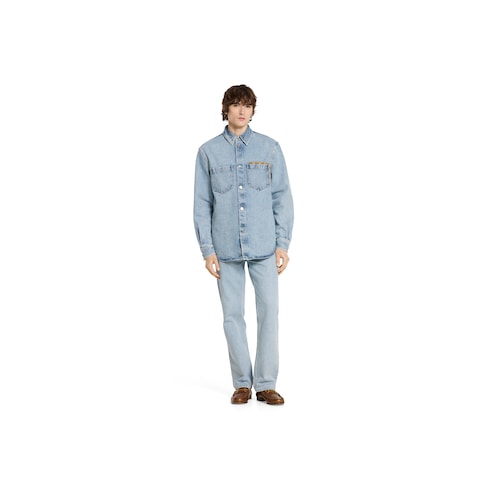 Washed denim shirt with GG insert
