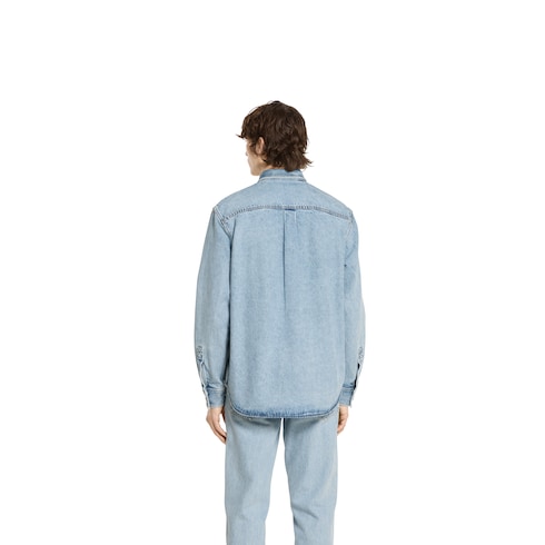 Washed denim shirt with GG insert Detail 4