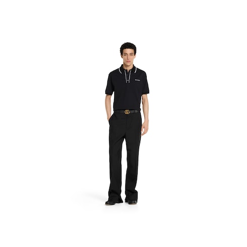 Cotton piquet polo shirt with embroidery in black | GUCCI® US