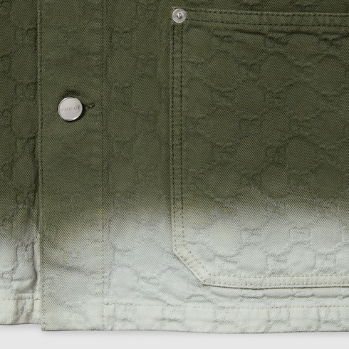 Camicia in denim di cotone GG jacquard con effetto bleached