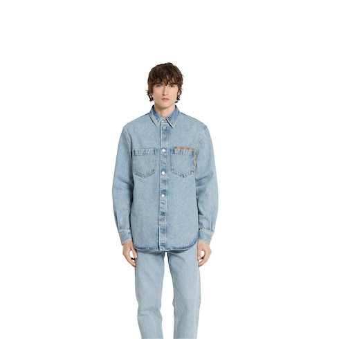 Washed denim shirt with GG insert Detail 3