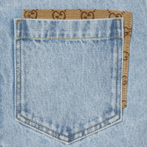 Washed denim shirt with GG insert Detail 6