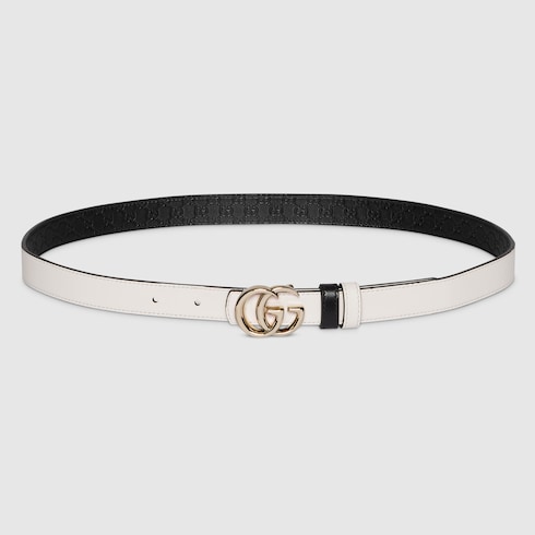 GUCCI ダブルG リバーシブル スリムベルト※値下げ リバーシブル レザー ベルト（ダブルG バックル）ブラック