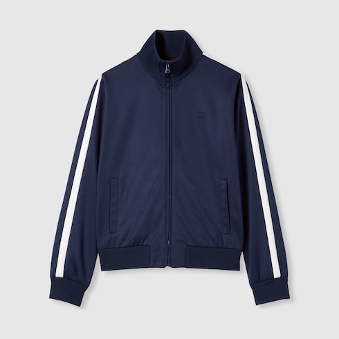 Technical jersey zip jacket with embroidery
