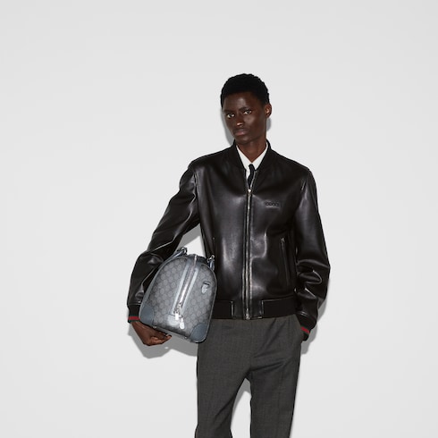 Blouson aviateur en cuir avec bande Web