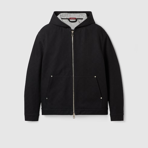 Giacca in denim di cotone GG jacquard con zip