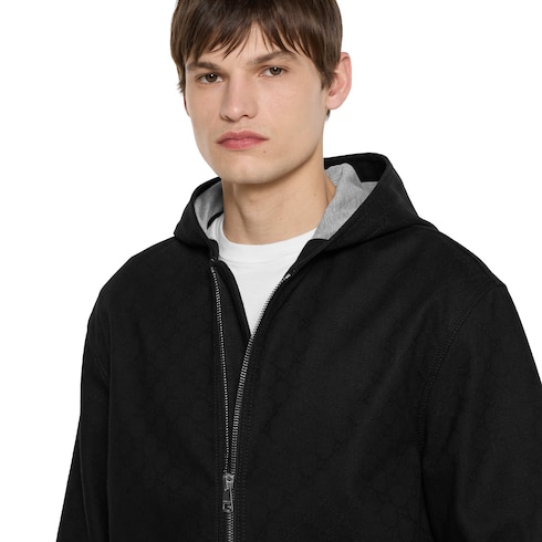 Giacca in denim di cotone GG jacquard con zip