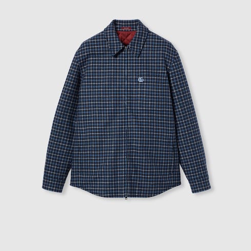 Wool flannel zip jacket with embroidery 