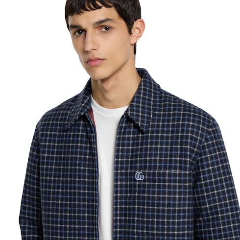 Wool flannel zip jacket with embroidery 